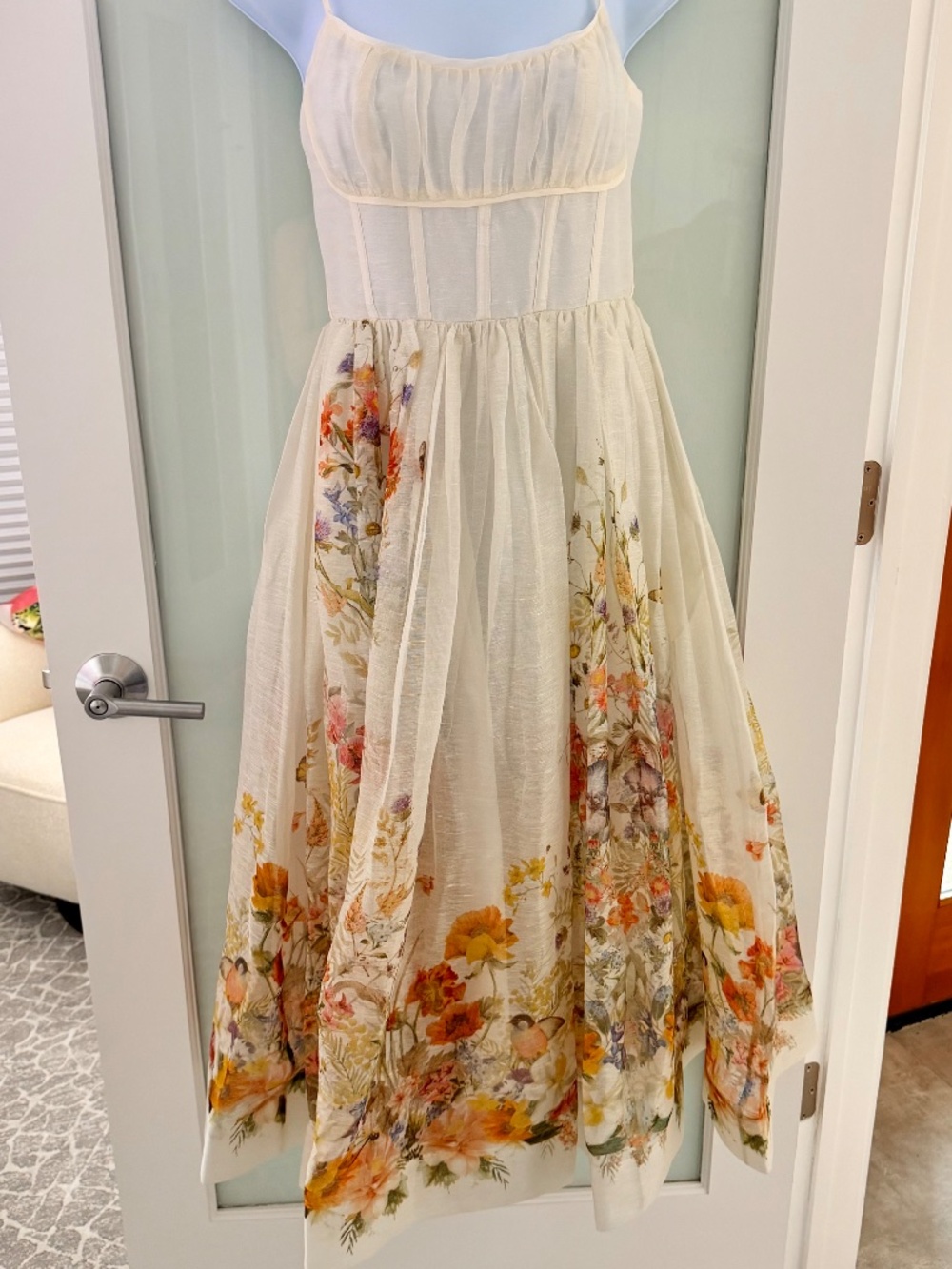 Zimmermann Natura Ivory Wildflower Ruched Midi Dress Size 1, Small - Picture 6 of 16